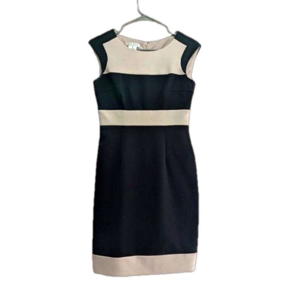 London Times Womens Size 4 Black Tan Colorblock Sleeveless Sheath Dress